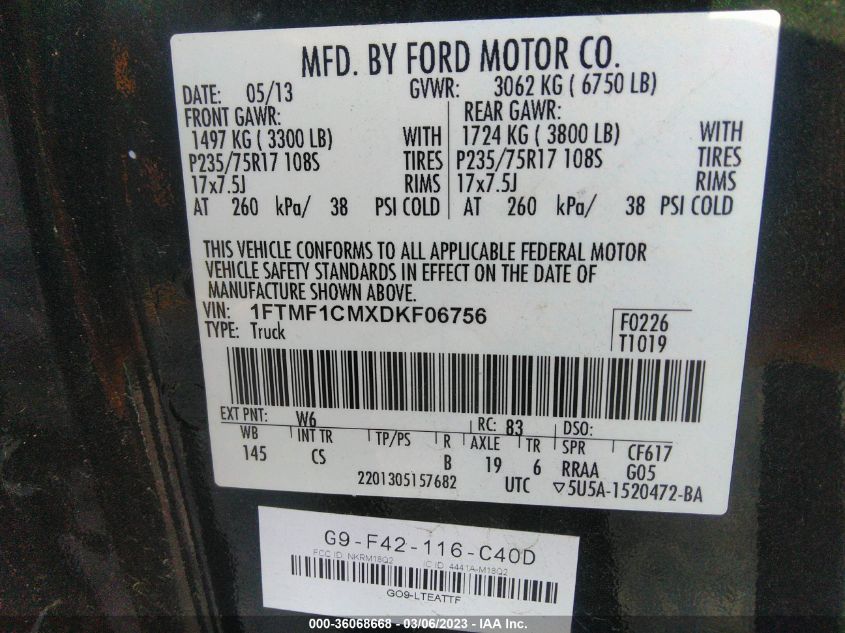 2013 FORD F-150 XL/STX/XLT - 1FTMF1CMXDKF06756