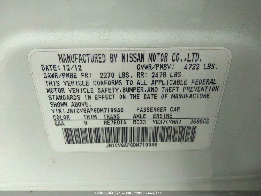 2013 INFINITI G37 SEDAN JOURNEY - JN1CV6AP6DM719946