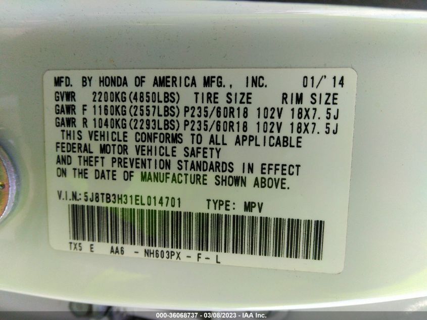 2014 ACURA RDX - 5J8TB3H31EL014701