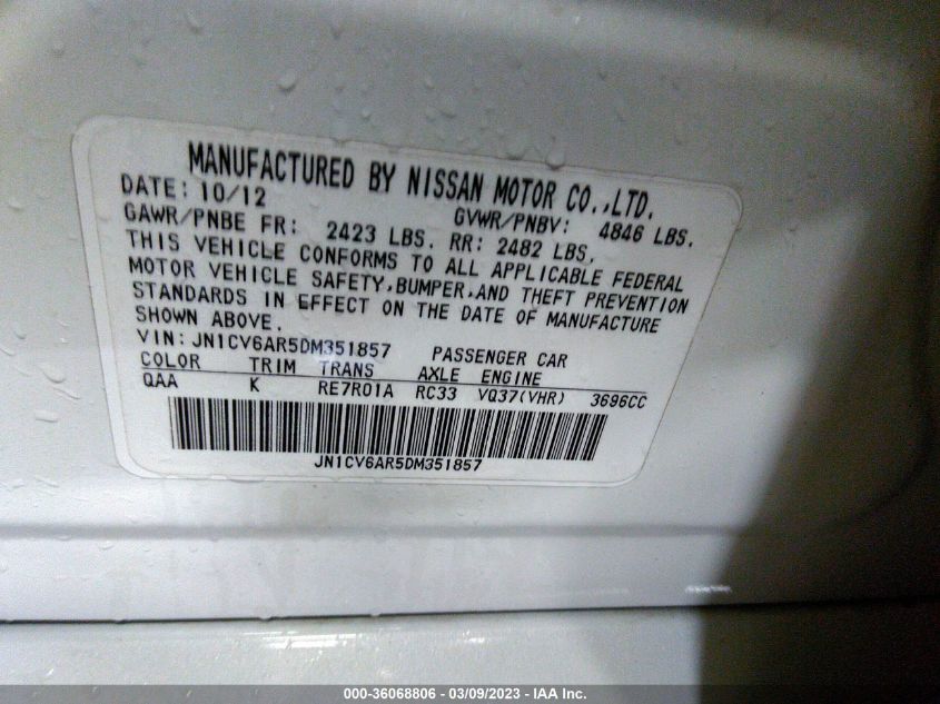 2013 INFINITI G37 SEDAN X - JN1CV6AR5DM351857