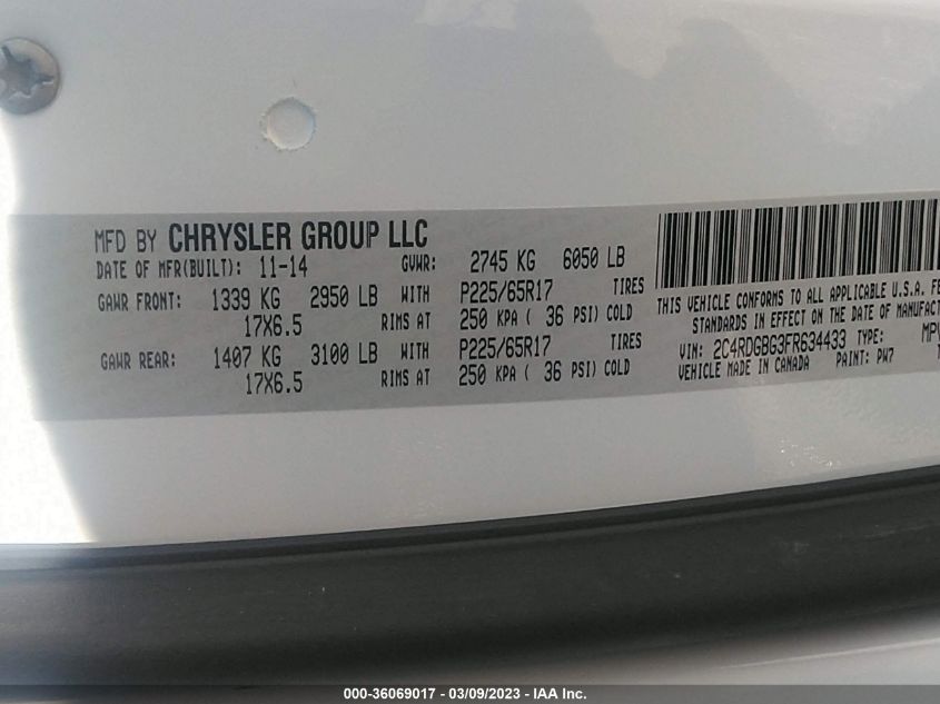 2015 DODGE GRAND CARAVAN SE - 2C4RDGBG3FR634433