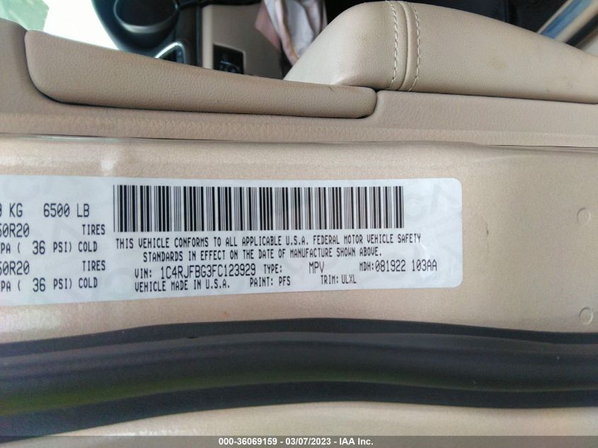 2015 JEEP GRAND CHEROKEE LIMITED - 1C4RJFBG3FC123929