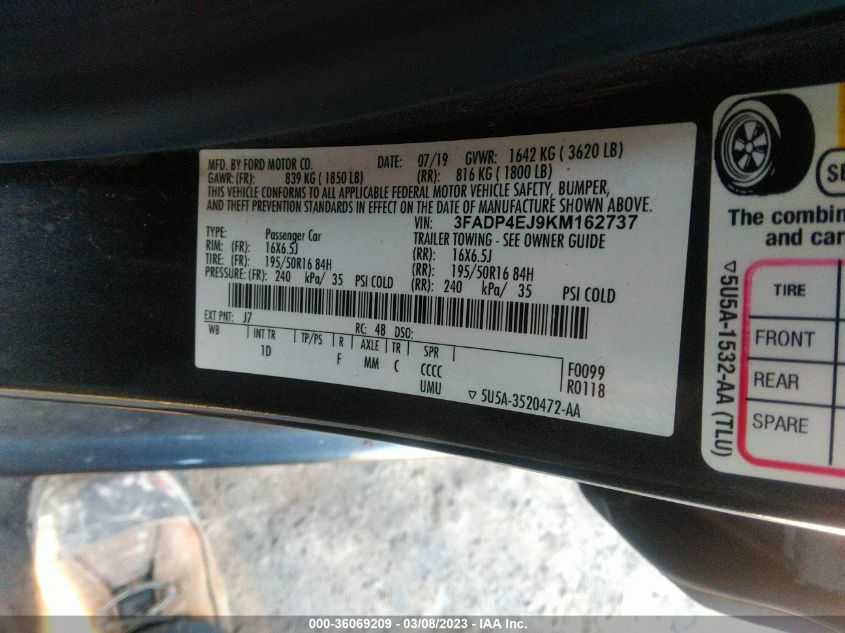 2019 FORD FIESTA SE - 3FADP4EJ9KM162737