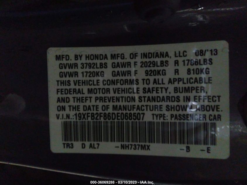 2013 HONDA CIVIC SDN EX - 19XFB2F86DE068507