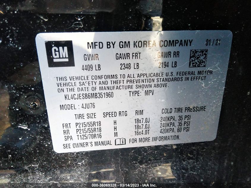 2021 BUICK ENCORE PREFERRED - KL4CJESB6MB351960