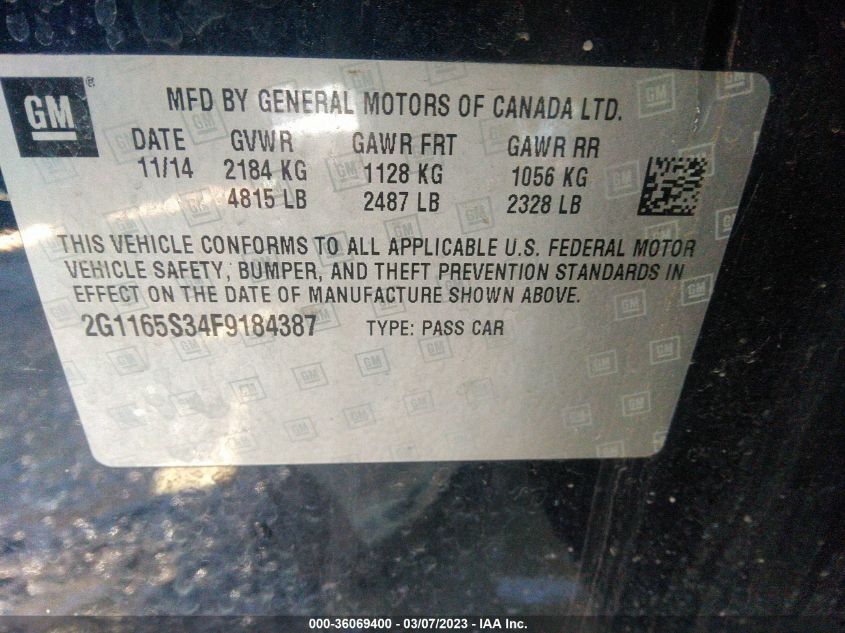 2015 CHEVROLET IMPALA LTZ - 2G1165S34F9184387