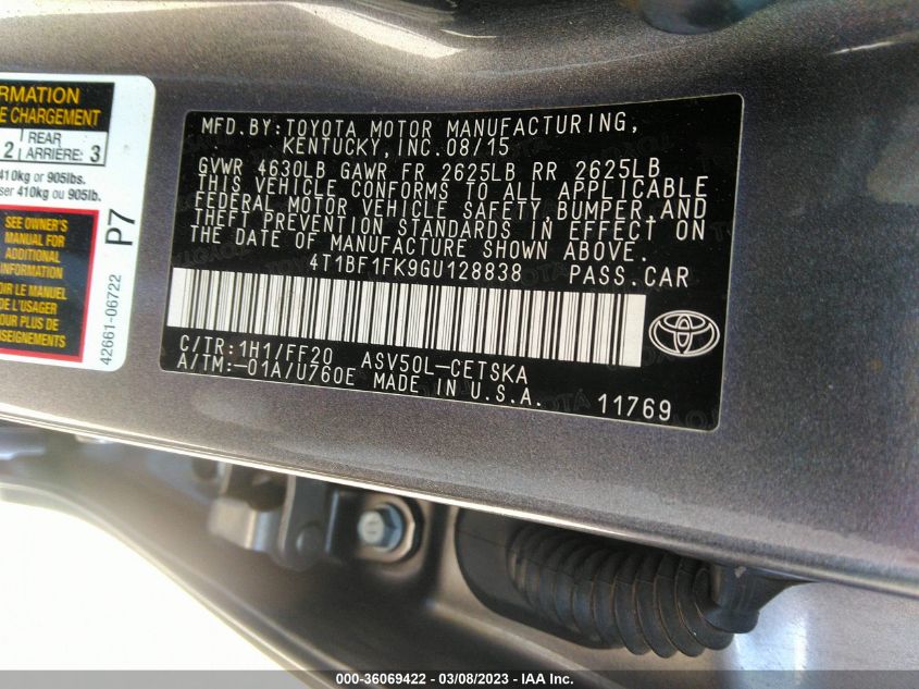 2016 TOYOTA CAMRY XLE/SE/LE/XSE - 4T1BF1FK9GU128838