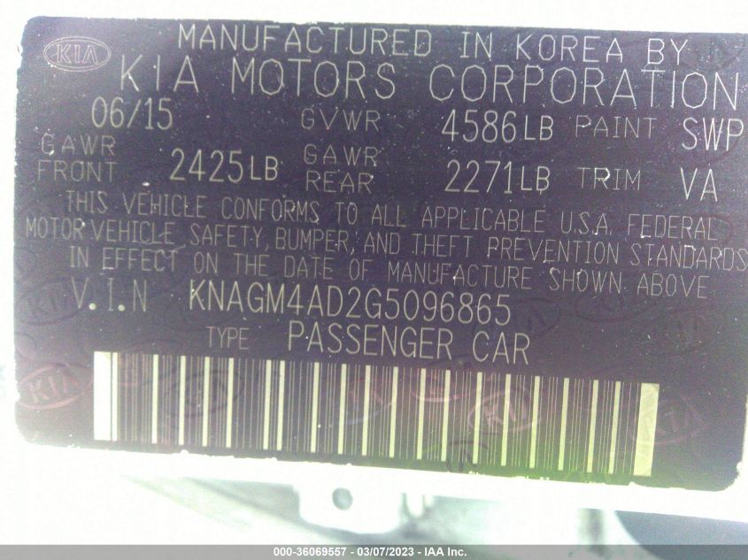 2016 KIA OPTIMA HYBRID - KNAGM4AD2G5096865