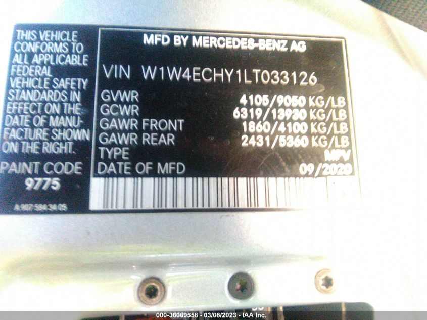 2020 MERCEDES-BENZ SPRINTER VAN W1W4ECHY1LT033126
