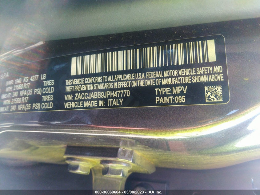VIN ZACCJABB9JPH47770 2018 JEEP RENEGADE LATITUDE