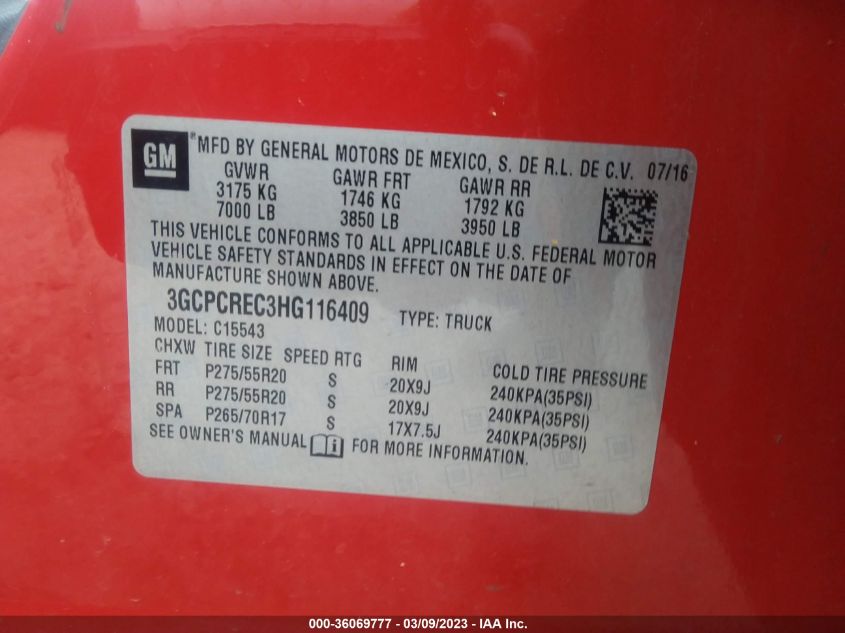 2017 CHEVROLET SILVERADO 1500 LT - 3GCPCREC3HG116409