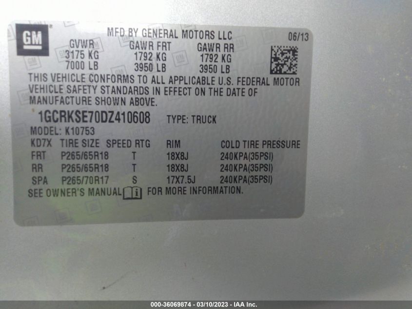 2013 CHEVROLET SILVERADO 1500 LT - 1GCRKSE70DZ410608