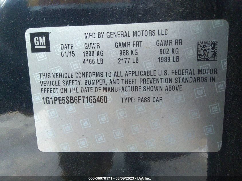 2015 CHEVROLET CRUZE LT - 1G1PE5SB6F7165460