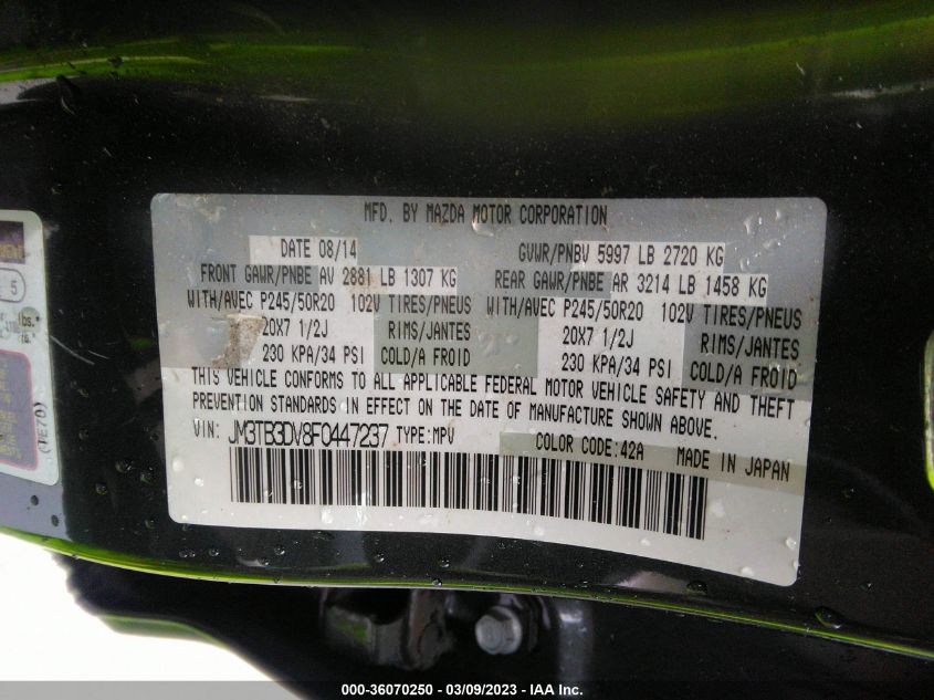 2015 MAZDA CX-9 GRAND TOURING - JM3TB3DV8F0447237