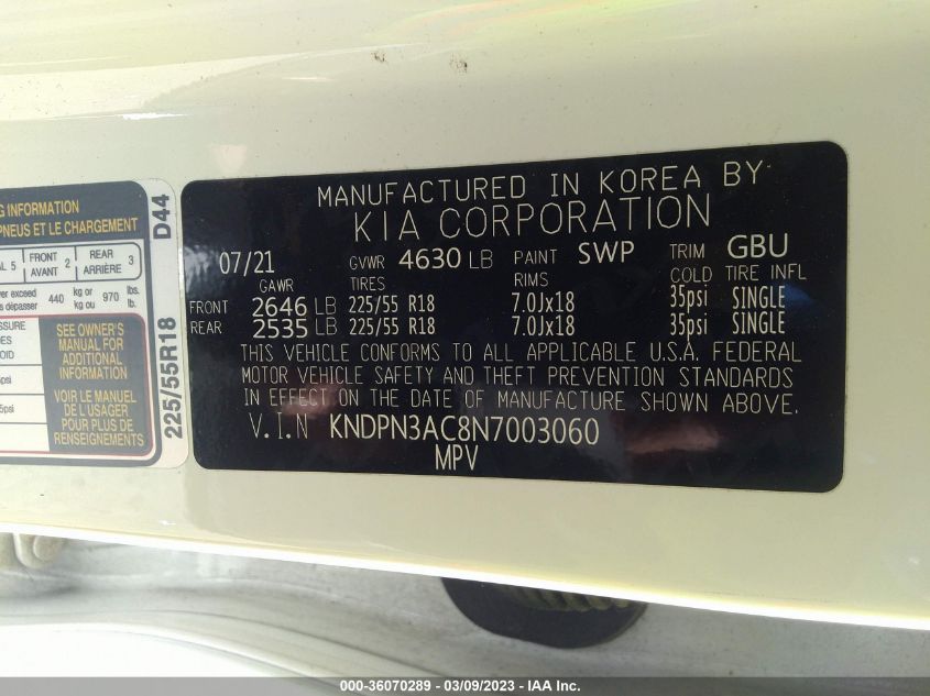 2022 KIA SPORTAGE EX - KNDPN3AC8N7003060