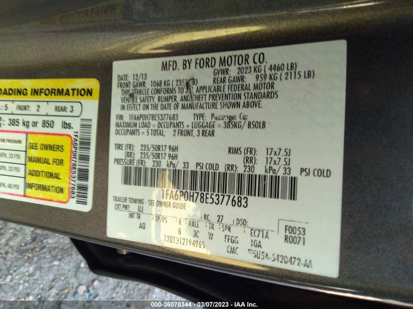 2014 FORD FUSION SE - 1FA6P0H78E5377683