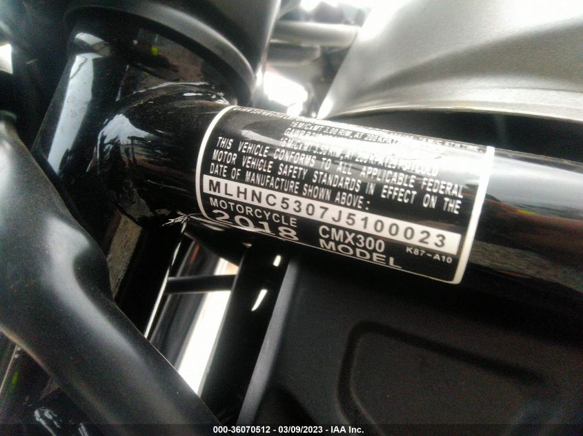 2018 HONDA CMX300 MLHNC5307J5100023