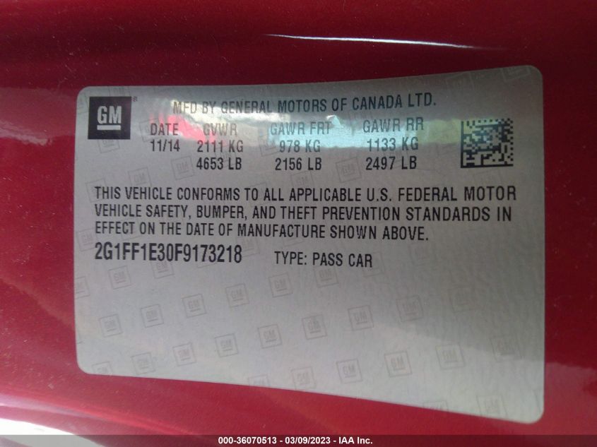 2015 CHEVROLET CAMARO LT - 2G1FF1E30F9173218