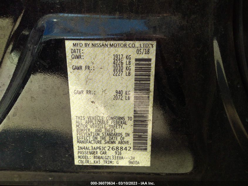 2018 NISSAN ALTIMA 2.5 S - 1N4AL3AP6JC268842