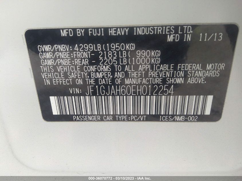 2014 SUBARU IMPREZA SEDAN LIMITED - JF1GJAH60EH012254