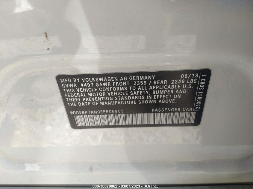 2014 VOLKSWAGEN CC SPORT - WVWBP7AN0EE505859