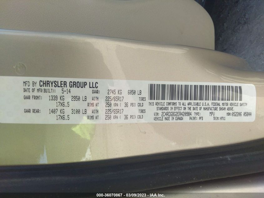 2014 DODGE GRAND CARAVAN AMERICAN VALUE PKG - 2C4RDGBG2ER420984
