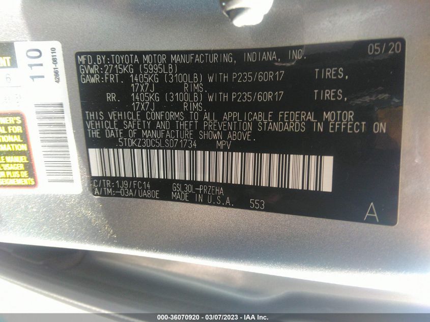 2020 TOYOTA SIENNA LE - 5TDKZ3DC5LS071734
