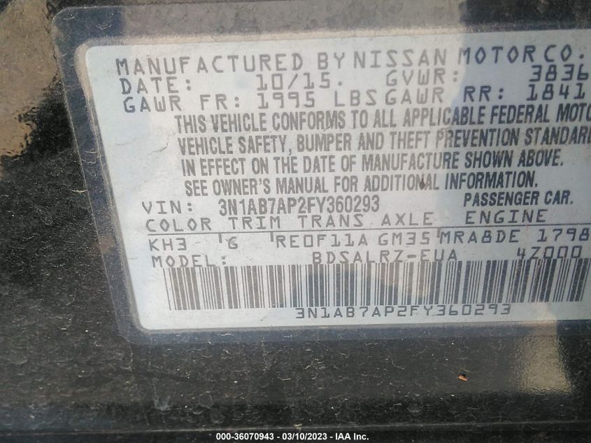 2015 NISSAN SENTRA SR - 3N1AB7AP2FY360293