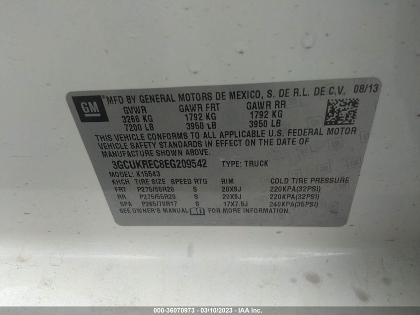 2014 CHEVROLET SILVERADO 1500 LT 3GCUKREC8EG209542