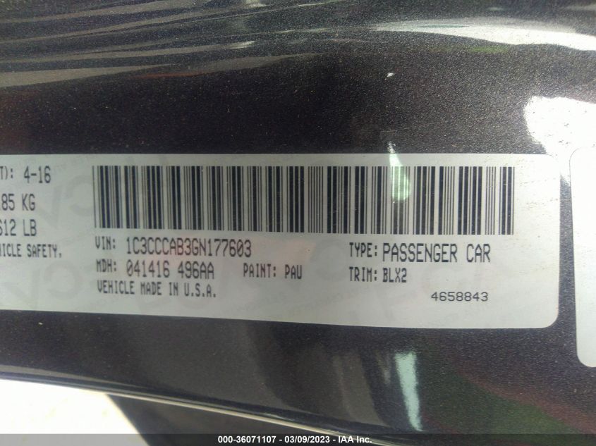2016 CHRYSLER 200 LIMITED - 1C3CCCAB3GN177603
