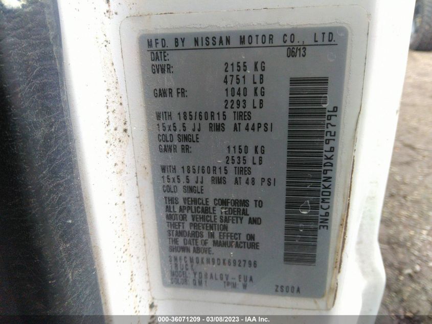 2013 NISSAN NV200 SV - 3N6CM0KN9DK692796