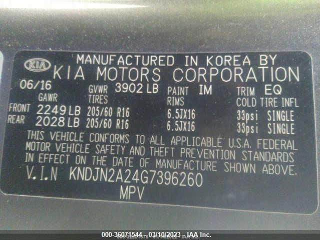 2016 KIA SOUL BASE KNDJN2A24G7396260