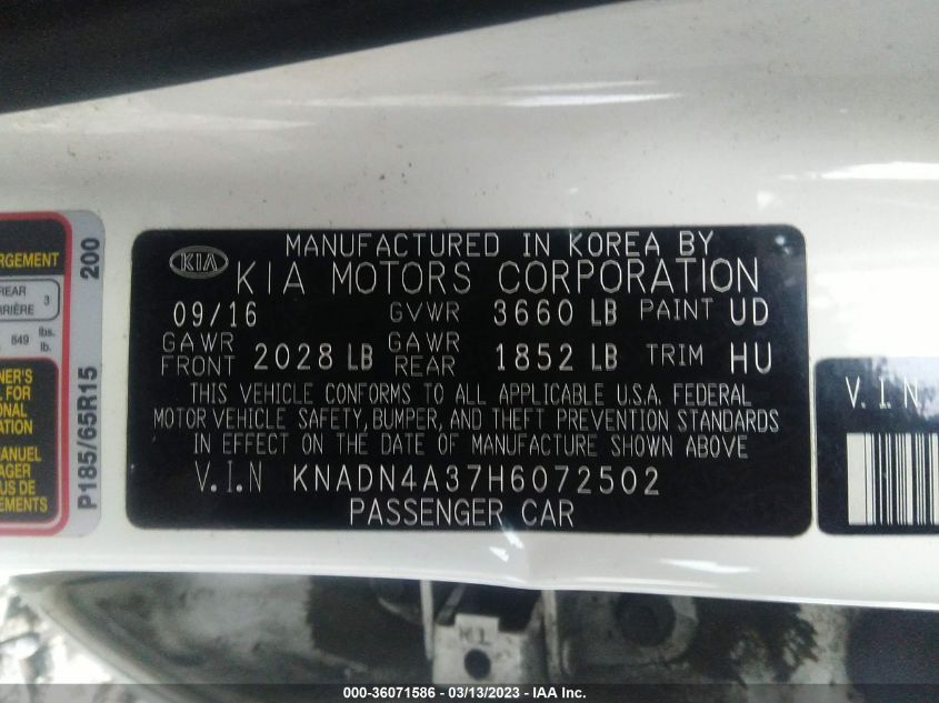 2017 KIA RIO EX - KNADN4A37H6072502