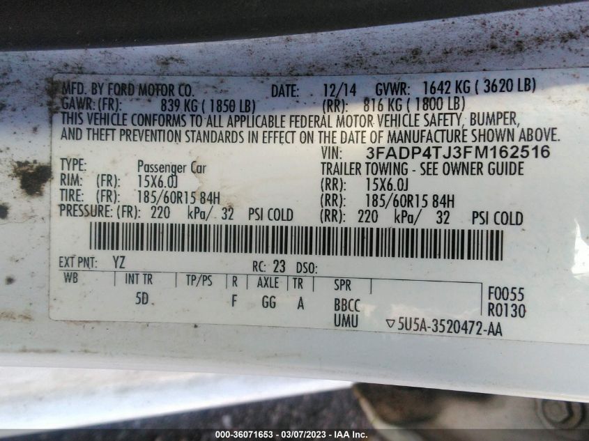 2015 FORD FIESTA S - 3FADP4TJ3FM162516