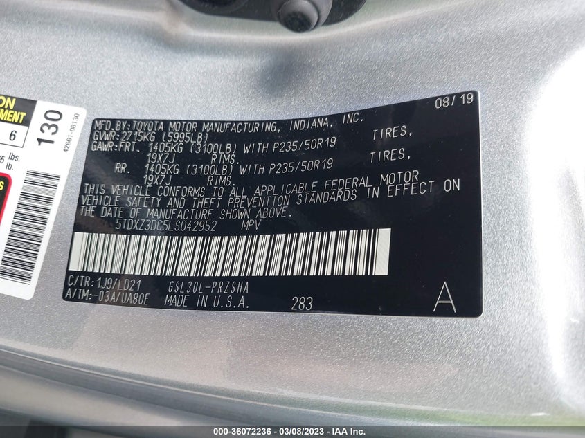 VIN 5TDXZ3DC5LS042952 2020 TOYOTA SIENNA SE