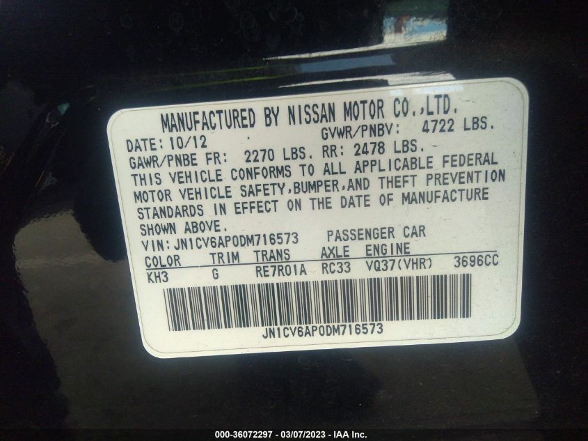 2013 INFINITI G37 SEDAN JOURNEY - JN1CV6AP0DM716573