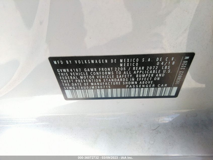 2018 VOLKSWAGEN GOLF S/SE - 3VWG17AU0JM280715