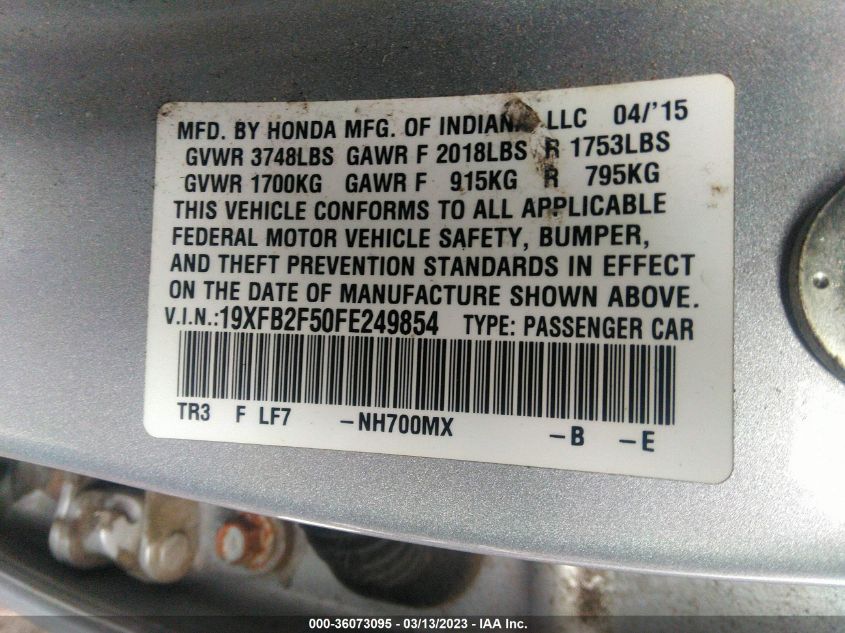 2015 HONDA CIVIC SEDAN LX - 19XFB2F50FE249854