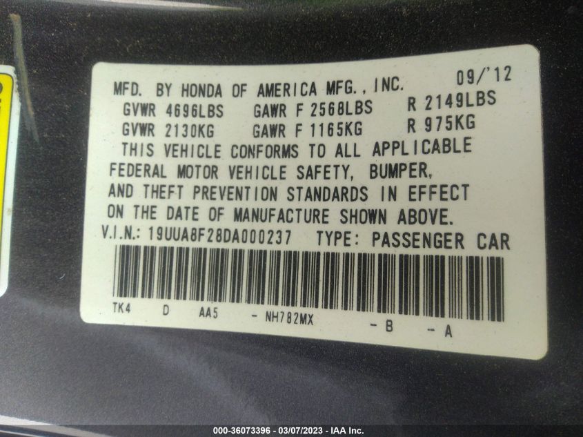 2013 ACURA TL - 19UUA8F28DA000237