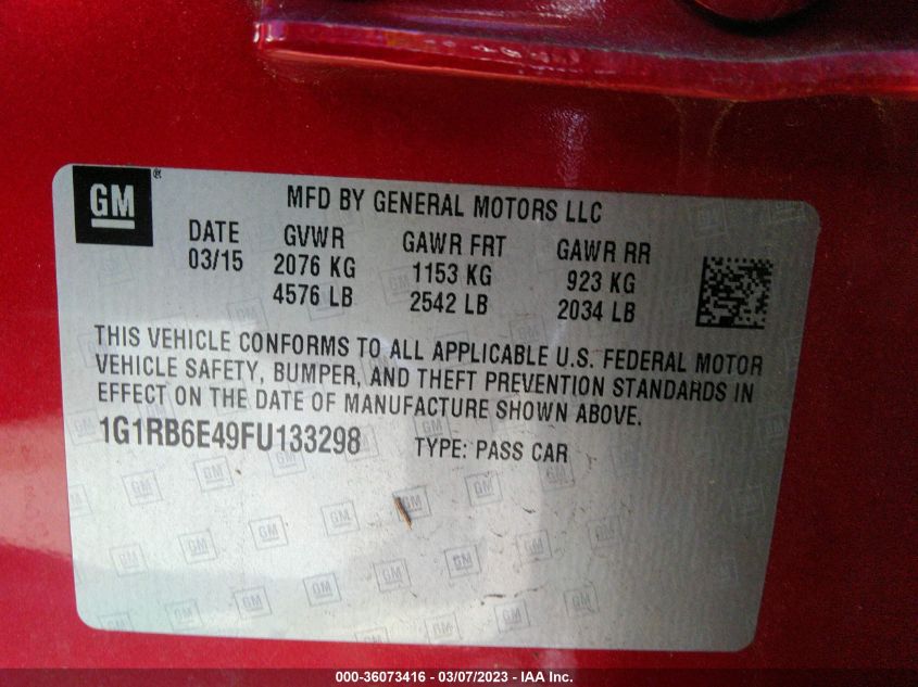 2015 CHEVROLET VOLT - 1G1RB6E49FU133298