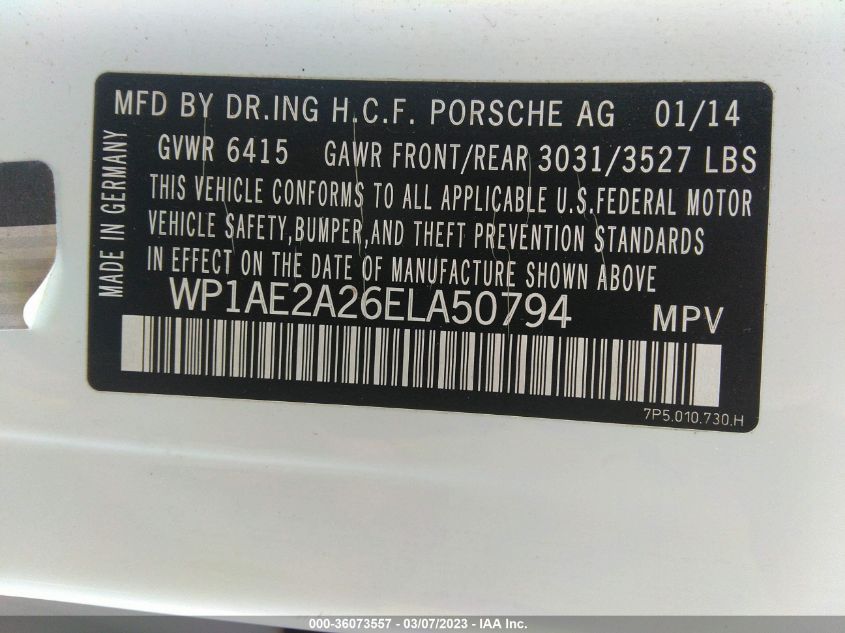 2014 PORSCHE CAYENNE S HYBRID - WP1AE2A26ELA50794
