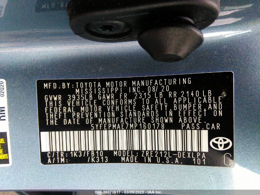 2021 TOYOTA COROLLA LE - 5YFEPMAE7MP160178