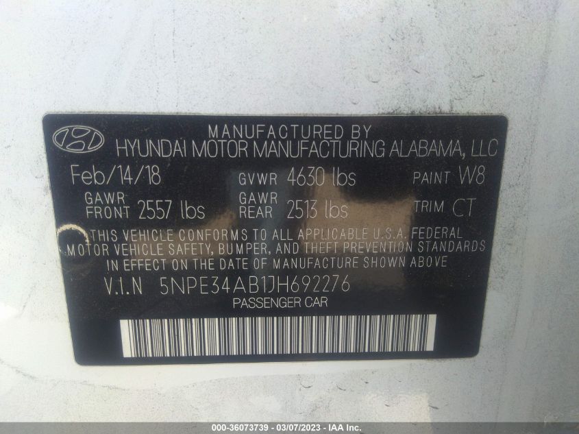2018 HYUNDAI SONATA SPORT - 5NPE34AB1JH692276