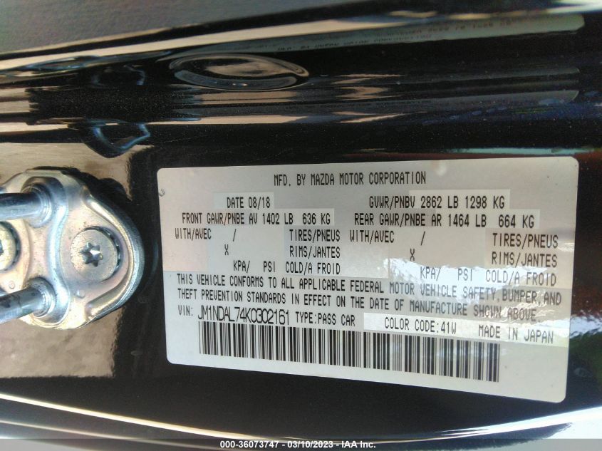 2019 MAZDA MX-5 MIATA RF CLUB JM1NDAL74K0302161