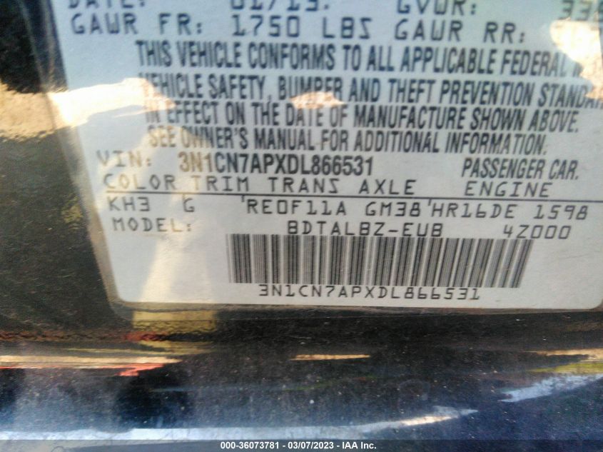 2013 NISSAN VERSA SV - 3N1CN7APXDL866531
