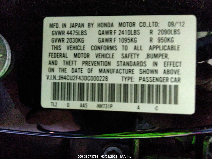 2013 ACURA TSX - JH4CU2F43DC000228
