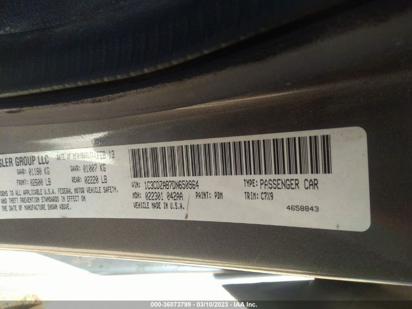 2013 DODGE AVENGER SE - 1C3CDZAB7DN650964