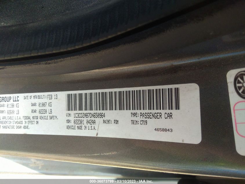 2013 DODGE AVENGER SE - 1C3CDZAB7DN650964