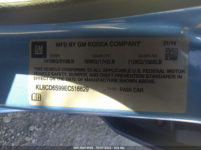 2014 CHEVROLET SPARK LT - KL8CD6S99EC516629