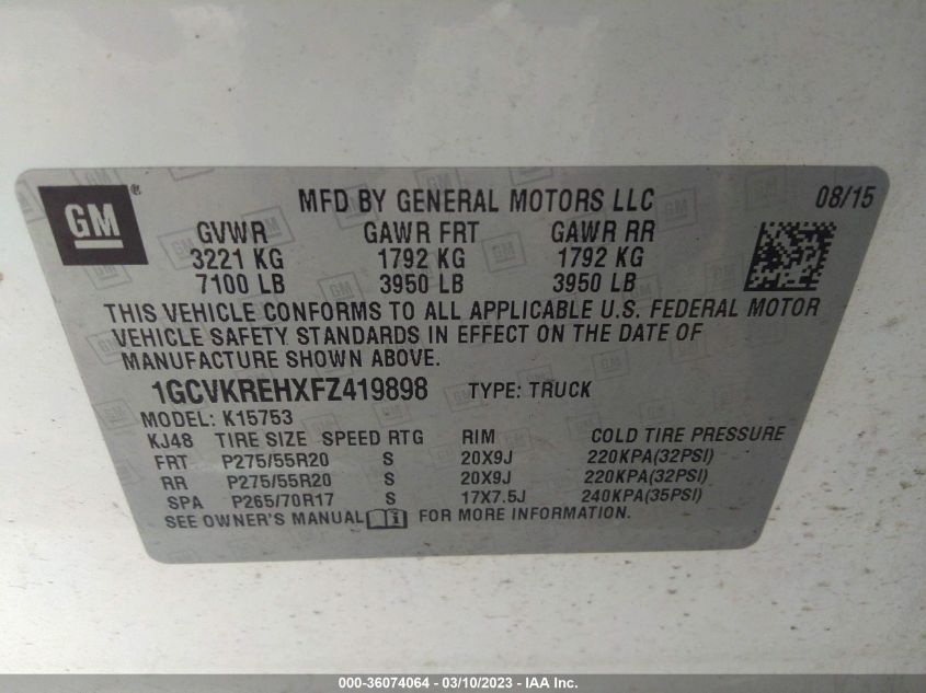 2015 CHEVROLET SILVERADO 1500 LT - 1GCVKREHXFZ419898